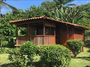 una pequeña casa en un campo con árboles en Casa do João en Ilha de Boipeba