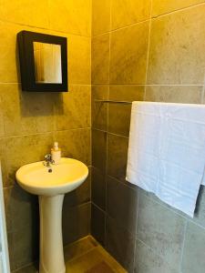 ein Bad mit einem Waschbecken und einem Spiegel in der Unterkunft Winbert Apartments in Ladysmith