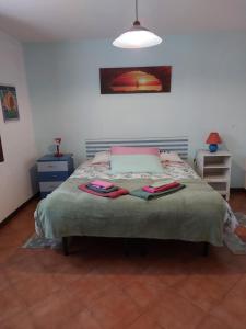 een slaapkamer met een bed met twee handdoeken erop bij VILLA LILLI in Ferrara