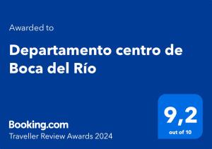 Sertifikāts, apbalvojums, norāde vai cits dokuments, kas ir izstādīts apskatei naktsmītnē Departamento centro de Boca del Río