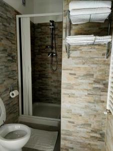 een badkamer met een douche, een wastafel en een toilet bij Il Panorama in Sinalunga