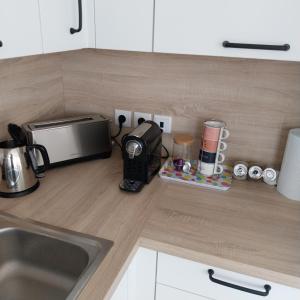 a kitchen counter with a coffee maker and a toaster at Appartement cosy proche Disney in Ferrières-en-Brie