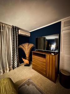 een woonkamer met een flatscreen-tv op een dressoir bij 54 Street East near to F&F Tower in Panama-Stad