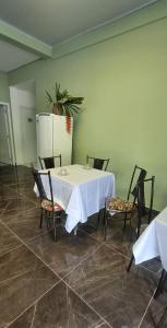 a dining room with a table and chairs and a refrigerator at Iguassu Jungle pousada in Foz do Iguaçu