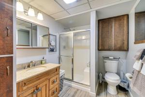 a bathroom with a toilet sink and a shower at Montour Falls Apartment about 3 Mi to Seneca Lake! in Montour Falls +16 photos