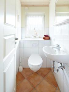 ニーンドルフにある_BIR16_ Villa Bullerbueの白いバスルーム(トイレ、シンク付)