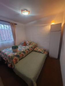 um pequeno quarto com uma cama com uma planta em Habitación en casa Familiar em Viña del Mar