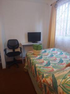 um quarto com uma cama, uma secretária e uma cadeira em Habitación en casa Familiar em Viña del Mar