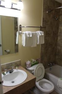 a bathroom with a sink and a toilet and a tub at Travelodge by Wyndham Swift Current in Swift Current