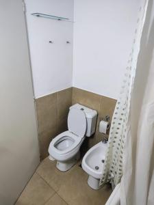 布宜諾斯艾利斯的住宿－bombonera y San Telmo，一间带卫生间和水槽的小浴室
