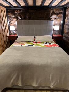 a bedroom with a large bed with two lamps at Blacky Hostel and Apartments in Cusco