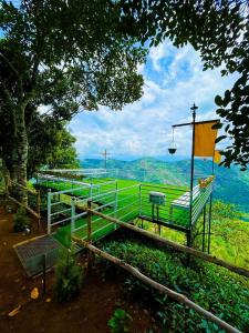 a group of benches sitting on top of a hill at Aryans Keeth house farm stay in Idukki
