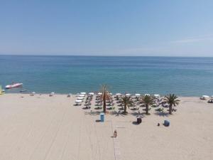 een strand met parasols en palmbomen en de oceaan bij tomas & maria rooms in Nei Poroi