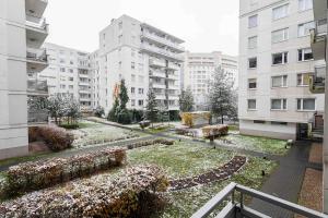 a garden in the middle of a city with buildings at Maple Tree Premium Apartment Mokotow in Warsaw