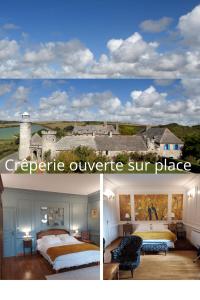 a collage of two pictures of a hotel room at Les Chambres du Château du Rozel in Le Rozel