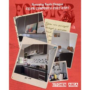eine Collage mit drei Bildern einer Küche in der Unterkunft Homestay Kuala Dungun in Dungun