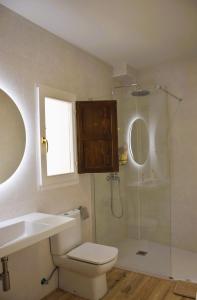 a bathroom with a shower and a toilet and a sink at Paz y Lavanda in Valdelaguna
