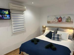 1 dormitorio con 1 cama y TV en la pared en Casa Cullerer en Amposta