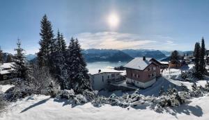 una casa en la cima de una montaña cubierta de nieve en Rigiana auf der Königin der Berge, en Rigi Kaltbad