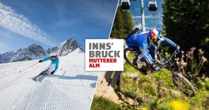 two pictures of a person skiing down a snow covered slope at Studio Bike & Snow in Innsbruck