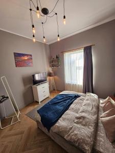 a bedroom with a large bed and a window at ZIG ZAG apartment 6 - Old Town Constanta in Constanţa
