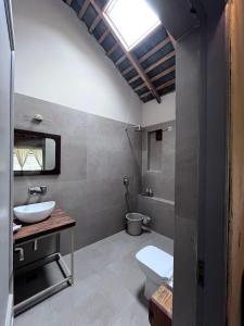 La salle de bains est pourvue d'un lavabo et de toilettes. dans l'établissement Pala Dharamshala - Mountain Cottage, à Dharamsala
