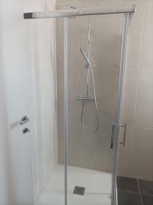 a shower with a glass door in a bathroom at Dimora Erminia in Polignano a Mare