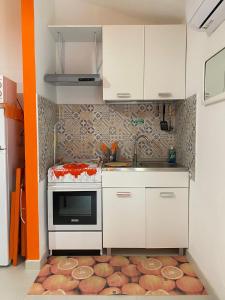 una piccola cucina con lavandino e piano cottura di Pousada Copacabana Praia - AFFITTACAMERE - Casa Vacanza a Porto Sant'Elpidio a Porto SantʼElpidio