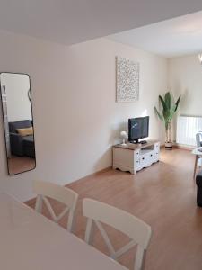 sala de estar con TV y espejo en Apartamentos Rúa Centro Calatayud & Balcony Apartament, en Calatayud