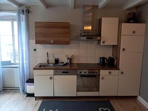 a kitchen with a sink and a refrigerator at XL Large & Cozy 2 bedroom Apartment nearly Hallstatt & Bad Ischl in Bad Goisern