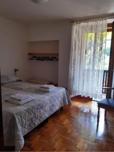 1 dormitorio con cama y ventana grande en APPARTAMENTO MIRTA, en Molina di Ledro