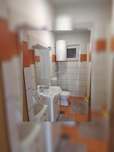 a small bathroom with a sink and a toilet at Kuća za odmor Mirni kutak Vukovar in Vukovar