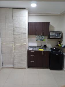 une petite cuisine avec un évier et un micro-ondes dans l'établissement Mendoza, à Posadas 1 autre photo