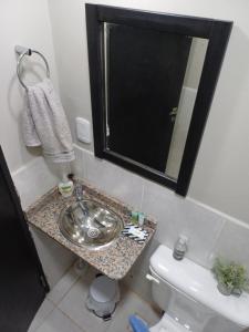 une salle de bain avec un lavabo et un miroir et des toilettes dans l'établissement Mendoza, à Posadas