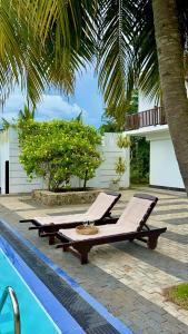 - une rangée de chaises longues à côté de la piscine dans l'établissement Shades Hotel & Villa, à Matara