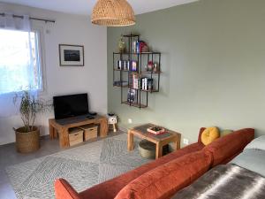 a living room with a couch and a television at Appartement neuf au calme proche du lac in Saint-Jorioz