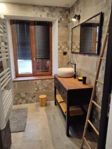 ein Bad mit einem Waschbecken und einem Spiegel in der Unterkunft Logement Spacieux in Fraize