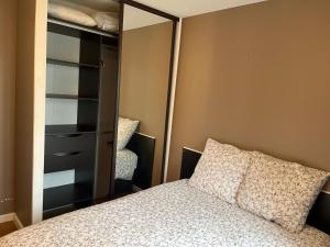 um quarto com uma cama e um closet em Appart crime em Paris