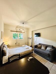 um quarto com uma cama e um sofá em George Apartment em Lamía