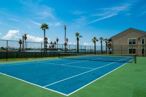 a tennis court with palm trees in the background at La Vida Buena in Rockport