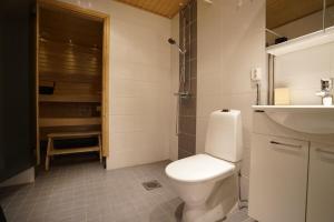 ロヴァニエミにあるHome base near railway stationのトイレ、洗面台、シャワー付きのバスルーム +7枚の写真
