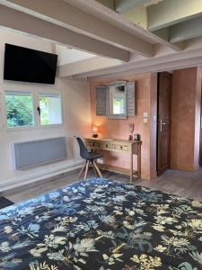 a bedroom with a desk and a bed and a chair at Bienvenue Chez Vous in Émancé
