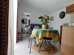 a kitchen with a table with a plant on it at Maisonnette de Jardin in Marseille