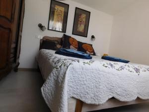 1 dormitorio con 1 cama con manta blanca en Maisonnette de Jardin en Marsella
