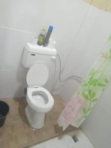 a bathroom with a white toilet in a room at Kapowlito Real Estate Casa Grootblijdenshoopweg in Paramaribo