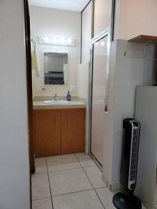 La petite salle de bains est pourvue d'un lavabo et d'un miroir. dans l'établissement Casa a solo 5 min del parian y 20 min aeropuerto, à Guadalajara