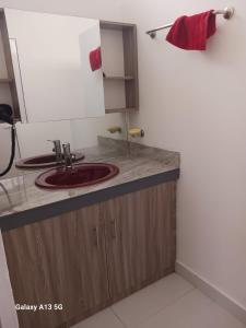 La salle de bains est pourvue d'un lavabo et d'un miroir. dans l'établissement An&Sy Family House, à Surinam