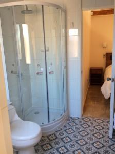 a bathroom with a shower and a toilet at Cabañas Barrachina, Punta de Tralca in El Quisco