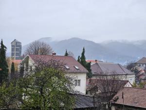 a group of houses with mountains in the background at 4You Apartment in Baia Mare