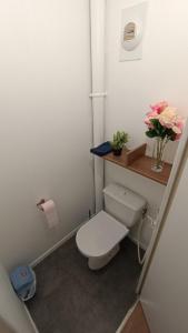 uma casa de banho com um WC e um vaso de flores em Dijon Nobel em Dijon